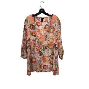 Vintage 90's Carole Little Women's Orange Linen Bohemian Tunic Top Size 1X